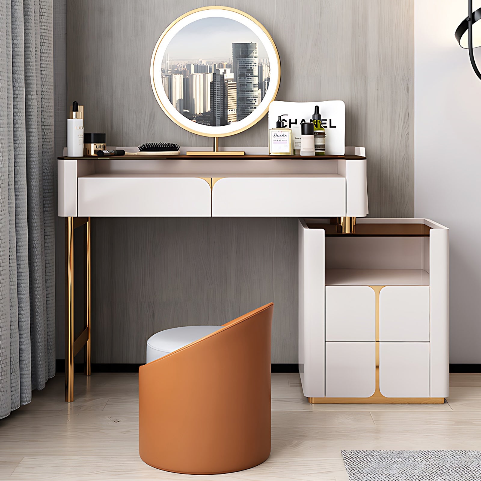 Minimalist Smart Makeup Vanity with Tempered Glass Top & Matte Lacquer Finish