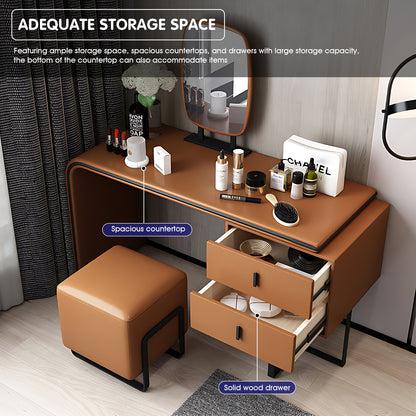 Stylish Solid Wood Makeup Vanity with LED Mirror and Leather Stool