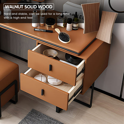 Stylish Solid Wood Makeup Vanity with LED Mirror and Leather Stool