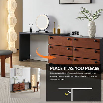 Modern Minimalist Walnut Makeup Vanity Set with LED Smart Mirror & Matchable Stool