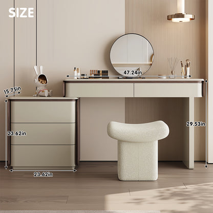 Creamy Modern Makeup Vanity Set with Foldable Design & Cozy Stool
