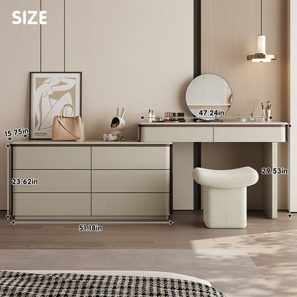 Creamy Modern Makeup Vanity Set with Foldable Design & Cozy Stool