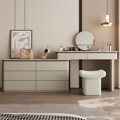 Creamy Modern Makeup Vanity Set with Foldable Design & Cozy Stool