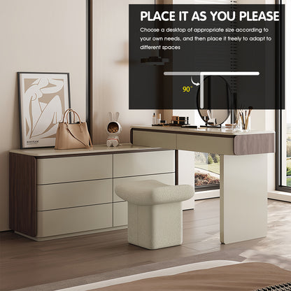 Creamy Modern Makeup Vanity Set with Foldable Design & Cozy Stool