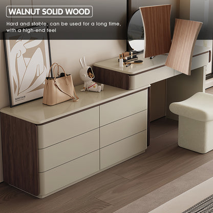 Creamy Modern Makeup Vanity Set with Foldable Design & Cozy Stool