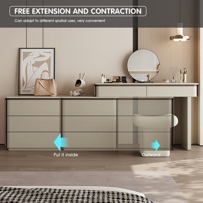 Creamy Modern Makeup Vanity Set with Foldable Design & Cozy Stool
