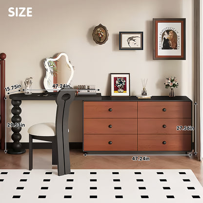 6 Drawers Modern Makeup Vanity Set with Black Accents
