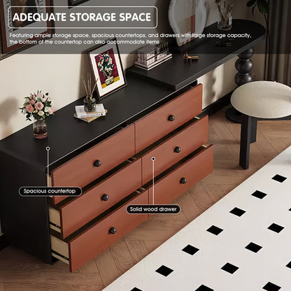 6 Drawers Modern Makeup Vanity Set with Black Accents