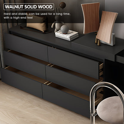 Modern Black 6-Drawer Makeup Vanity Set with Embedded Mirror