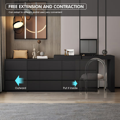 Modern Black 6-Drawer Makeup Vanity Set with Embedded Mirror