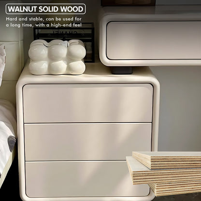 Cream Solid Wood Makeup Vanity with Cloud Mirror – Space-Saving Design for Modern Homes