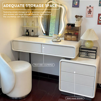 Cream Solid Wood Makeup Vanity with Cloud Mirror – Space-Saving Design for Modern Homes