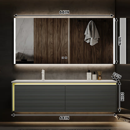 36"- 78" Single Sink Striped Bathroom Vanity Set with Large Storage Space Mirror Cabinet