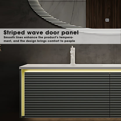 36"- 78" Single Sink Striped Bathroom Vanity Set with Large Storage Space Mirror Cabinet