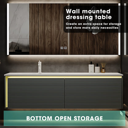 36"- 78" Single Sink Striped Bathroom Vanity Set with Large Storage Space Mirror Cabinet