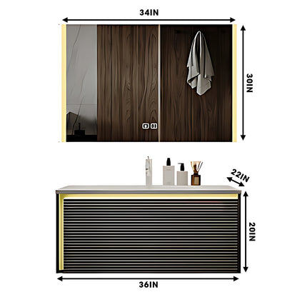 36"- 78" Single Sink Striped Bathroom Vanity Set with Large Storage Space Mirror Cabinet