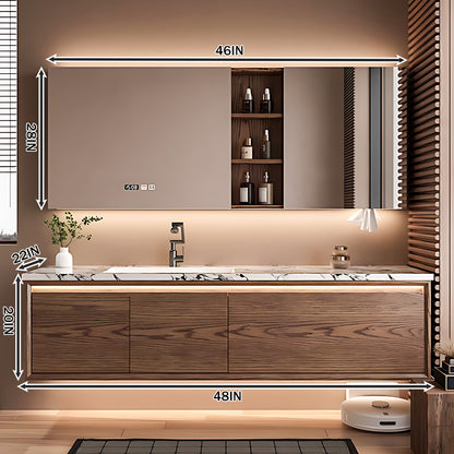 48"- 72" Floating Bathroom Vanity Set–Solid Wood & LED Lighting