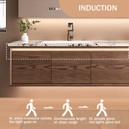 48"- 72" Floating Bathroom Vanity Set–Solid Wood & LED Lighting