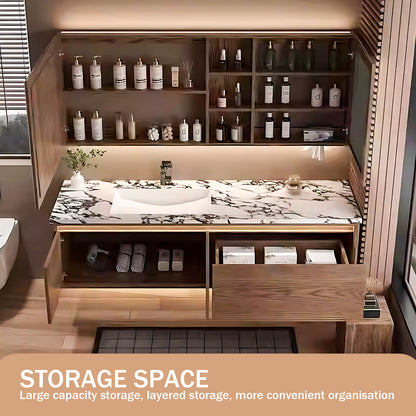 48"- 72" Floating Bathroom Vanity Set–Solid Wood & LED Lighting