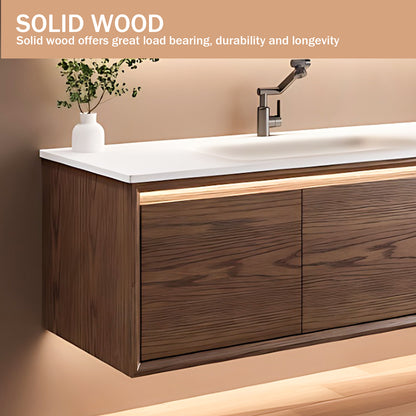 48"- 72" Floating Bathroom Vanity Set–Solid Wood & LED Lighting