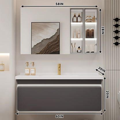 36"- 60" Wall Mounted Bathroom Vanity Set with Mirror, Lighting Cabinet and Sink
