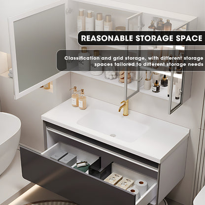 36"- 60" Wall Mounted Bathroom Vanity Set with Mirror, Lighting Cabinet and Sink