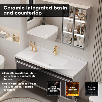 36"- 60" Wall Mounted Bathroom Vanity Set with Mirror, Lighting Cabinet and Sink