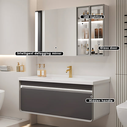 36"- 60" Wall Mounted Bathroom Vanity Set with Mirror, Lighting Cabinet and Sink