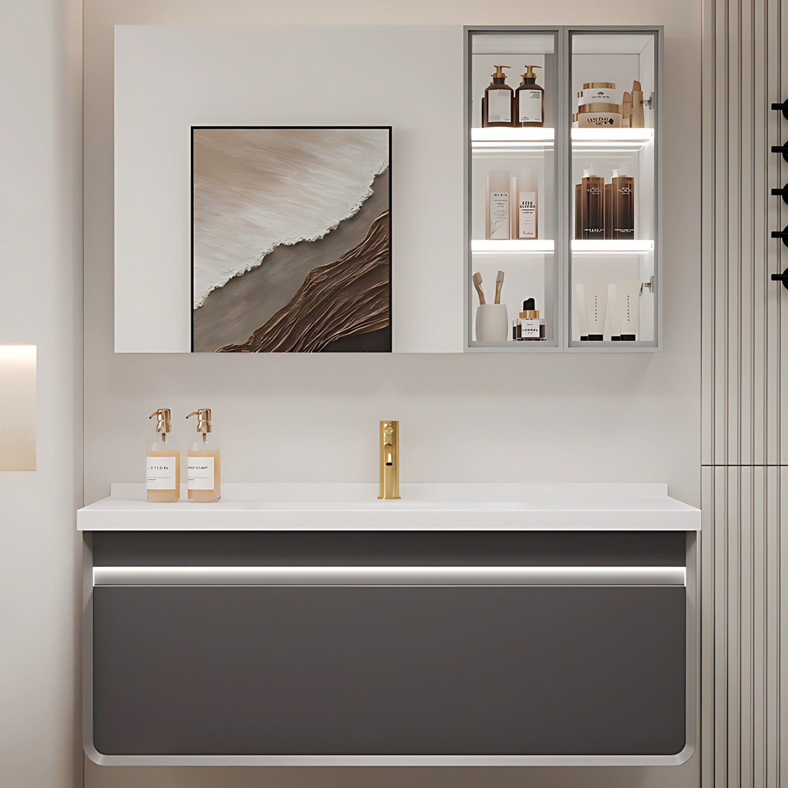 36"- 60" Wall Mounted Bathroom Vanity Set with Mirror, Lighting Cabinet and Sink