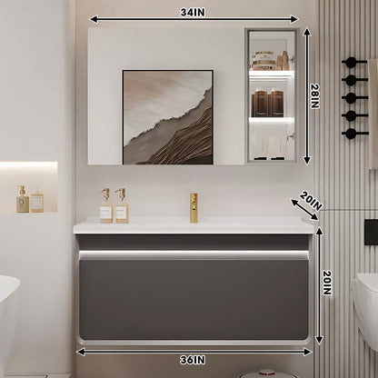 36"- 60" Wall Mounted Bathroom Vanity Set with Mirror, Lighting Cabinet and Sink