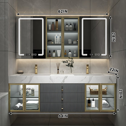 52"- 78" Wall Mounted Double Sink Bath Vanity Set with Defogging Mirror