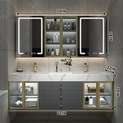 52"- 78" Wall Mounted Double Sink Bath Vanity Set with Defogging Mirror