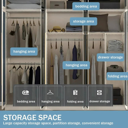 24‘’-94‘’ Luxurious Wardrobes with Multi-Layer Storage Function&Ambient Lighting
