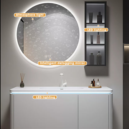 36"- 60" White Wall Mounted Bath Cabinet Set with Round Defogging Mirror and Sink