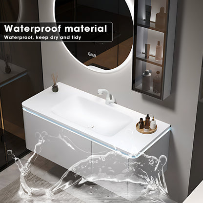 36"- 60" White Wall Mounted Bath Cabinet Set with Round Defogging Mirror and Sink