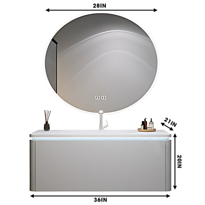 36"- 60" White Wall Mounted Bath Cabinet Set with Round Defogging Mirror and Sink