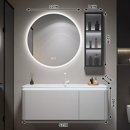 36"- 60" White Wall Mounted Bath Cabinet Set with Round Defogging Mirror and Sink