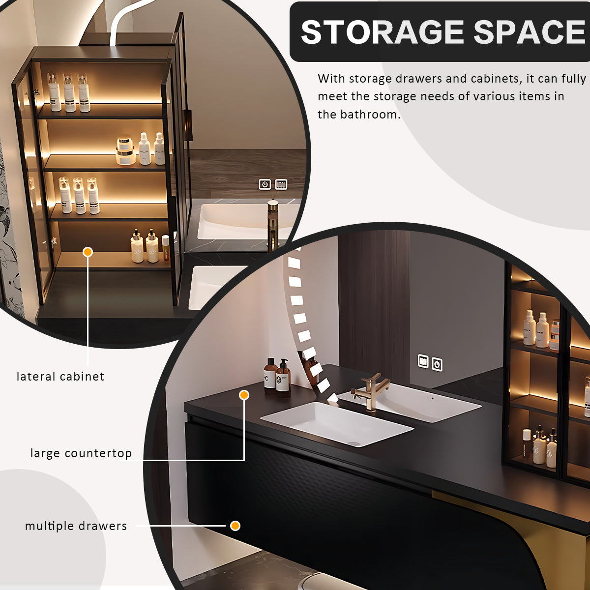 68"- 78"Luxury Modern Black Bathroom Cabinet Vanity Set