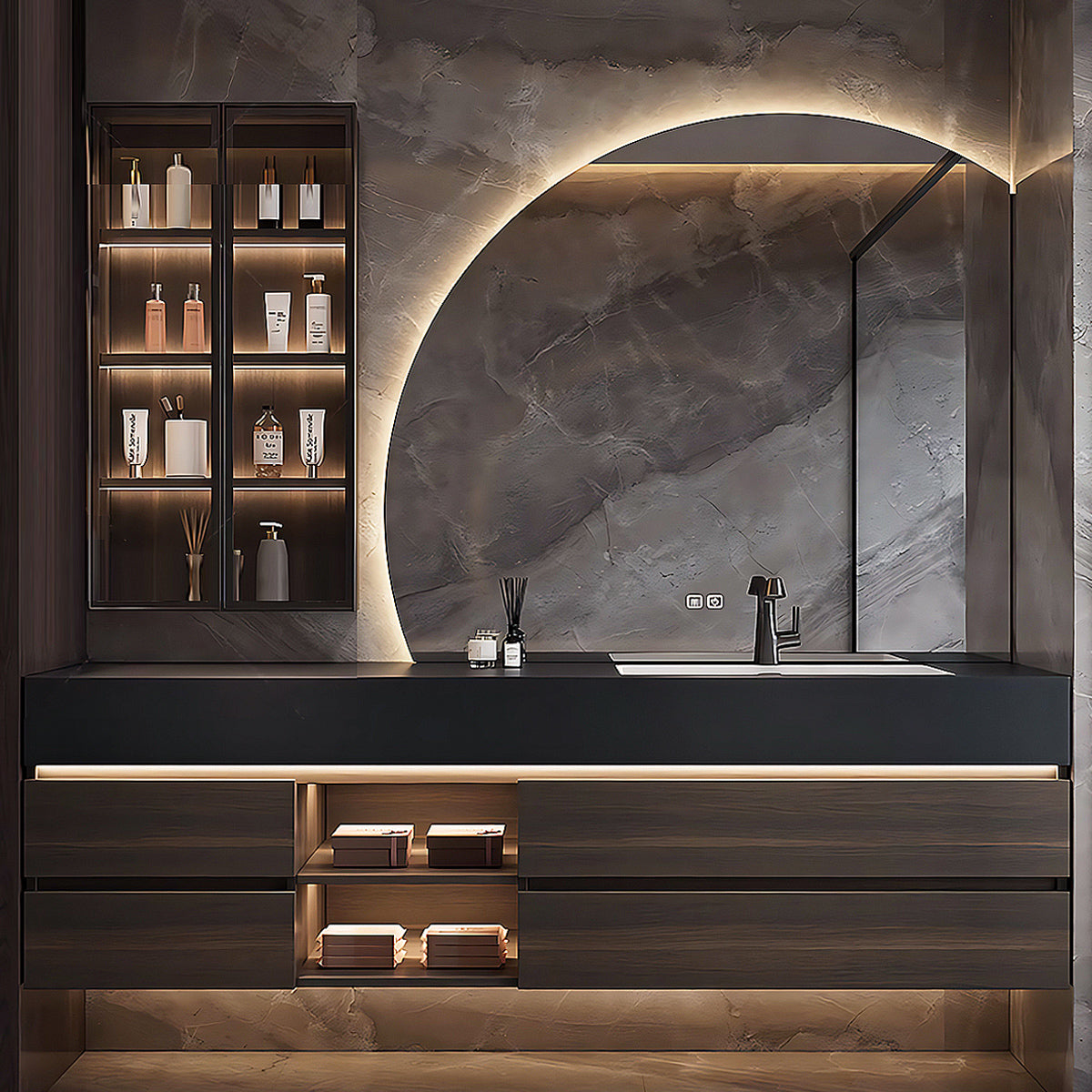 60”- 78“ Modern Solid Wood Style Single Sink Bathroom Cabinet Set