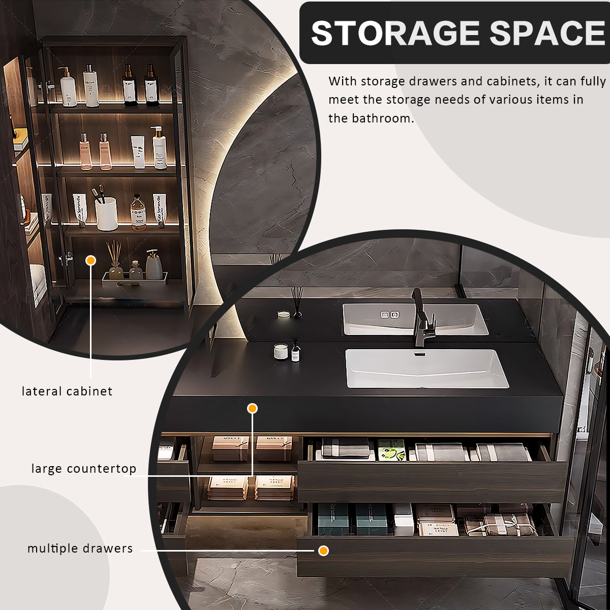 60”- 78“ Modern Solid Wood Style Single Sink Bathroom Cabinet Set