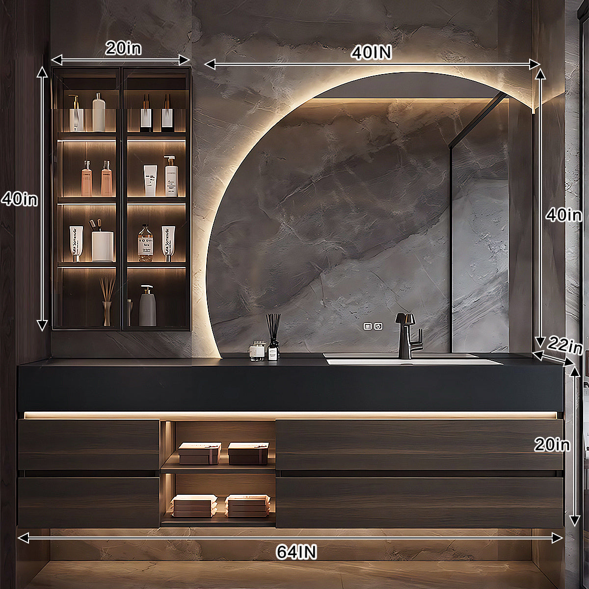 60”- 78“ Modern Solid Wood Style Single Sink Bathroom Cabinet Set ...