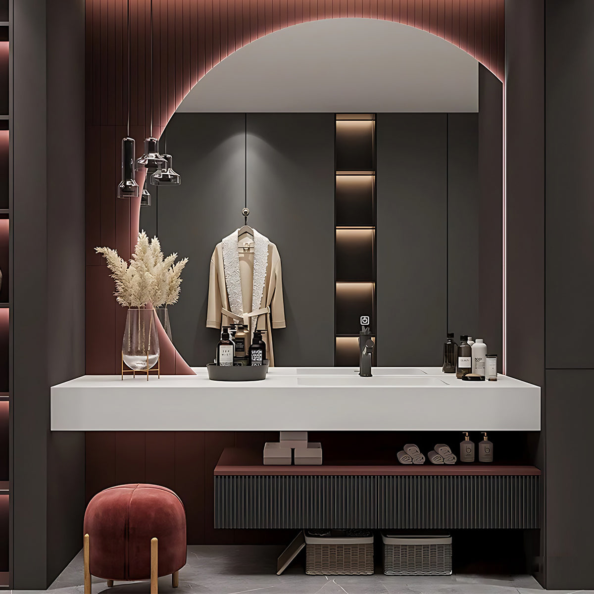 48“- 72”Luxury Hotel Style Bathroom Cabinet with Sink and Dressing Table