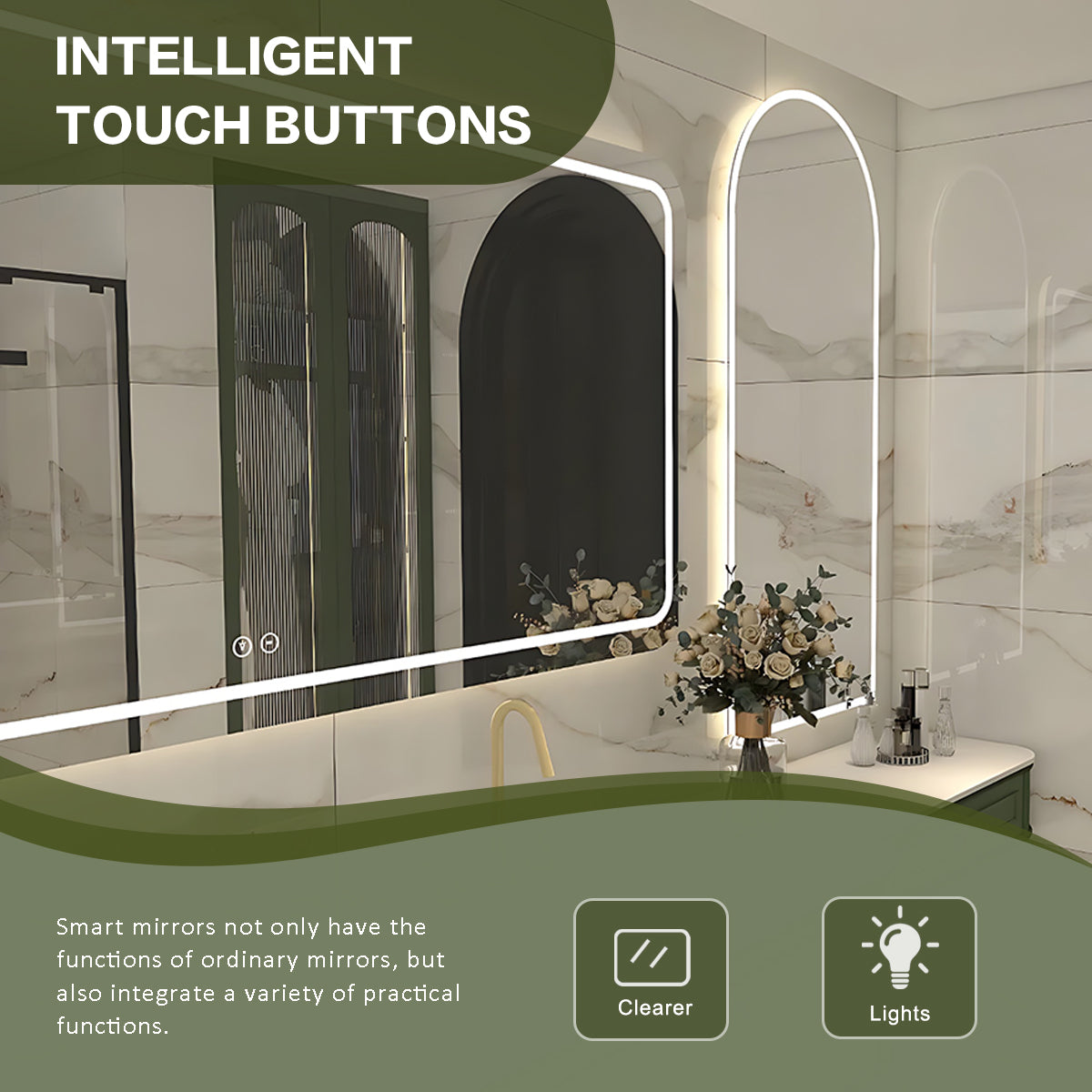 Green Double Sink Bathroom Cabinet Modern Style Set with Dressing Table