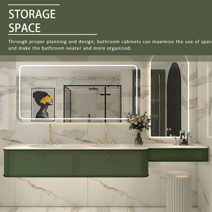 Green Double Sink Bathroom Cabinet Modern Style Set with Dressing Table