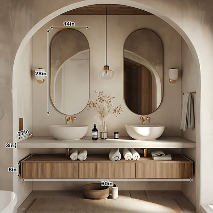 52"- 68" Solid Wood Style Double Sink Above Counter Basin Bathroom Dressing Table