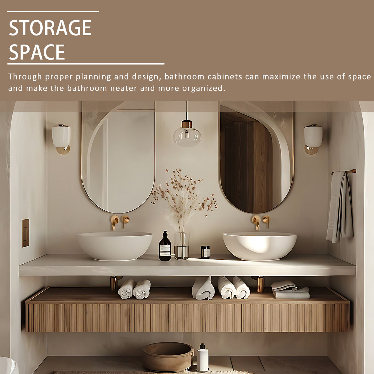 52"- 68" Solid Wood Style Double Sink Above Counter Basin Bathroom Dressing Table