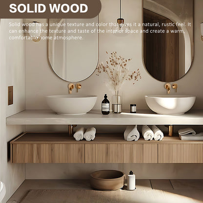 52"- 68" Solid Wood Style Double Sink Above Counter Basin Bathroom Dressing Table