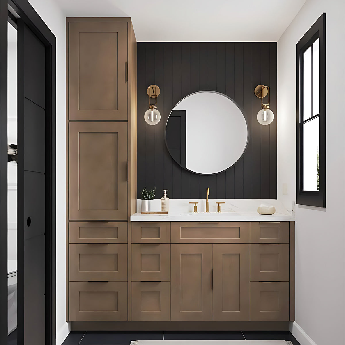 64"- 80" Solid Wood Style Single Sink Bathroom Set with Side Cabinets