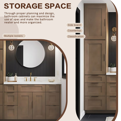 64"- 80" Solid Wood Style Single Sink Bathroom Set with Side Cabinets