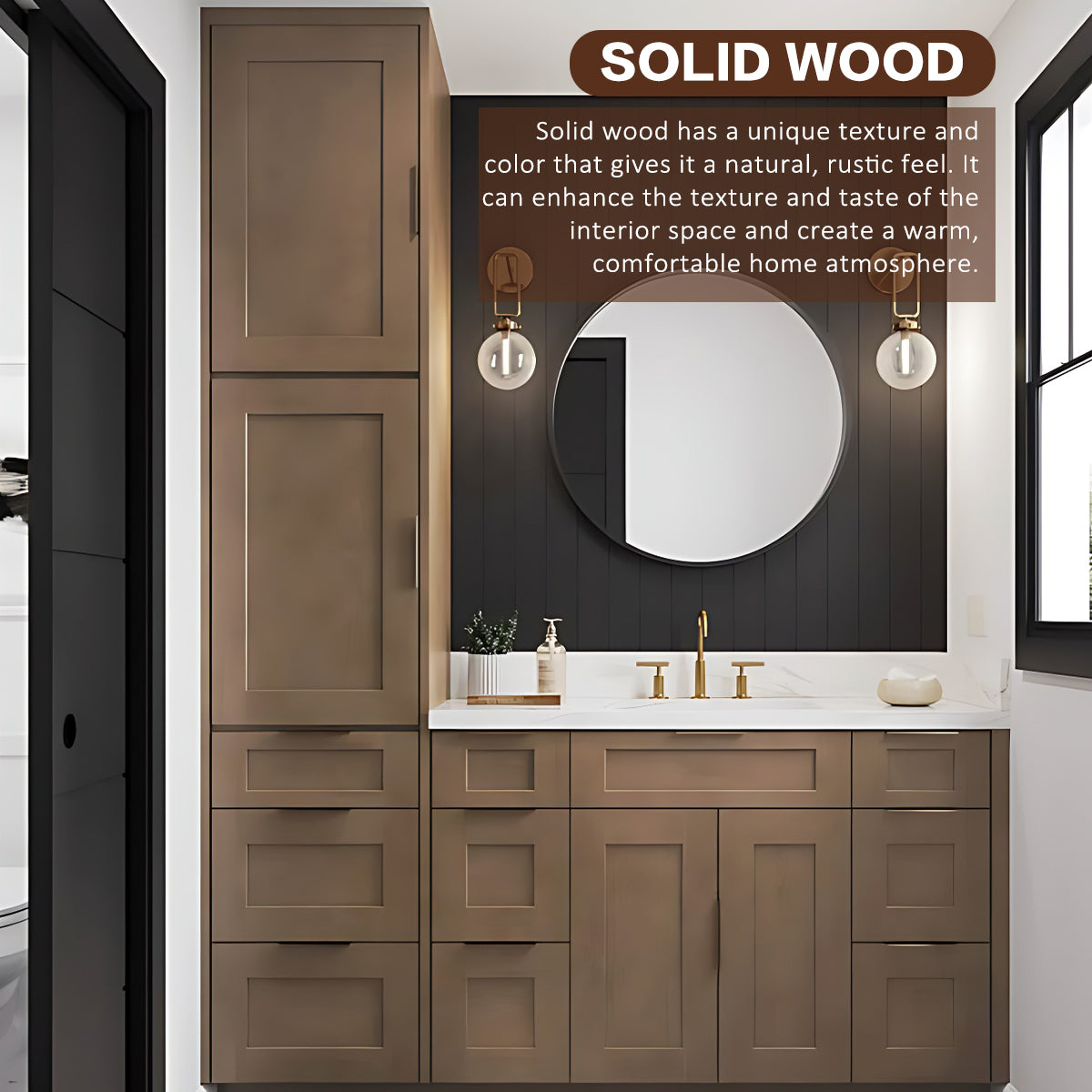 64"- 80" Solid Wood Style Single Sink Bathroom Set with Side Cabinets